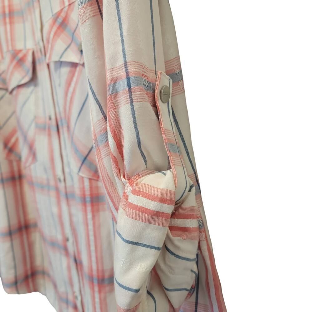 Sanctuary Boyfriend Fit Plaid Button Down Shirt Blue Red Size M Cabincore - Picture 9 of 13